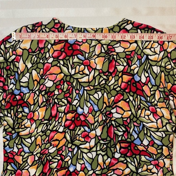 Vintage Talbots Cardigan Sz M Stained Glass Mosaic Floral Pattern Zip Front - Picture 10 of 13